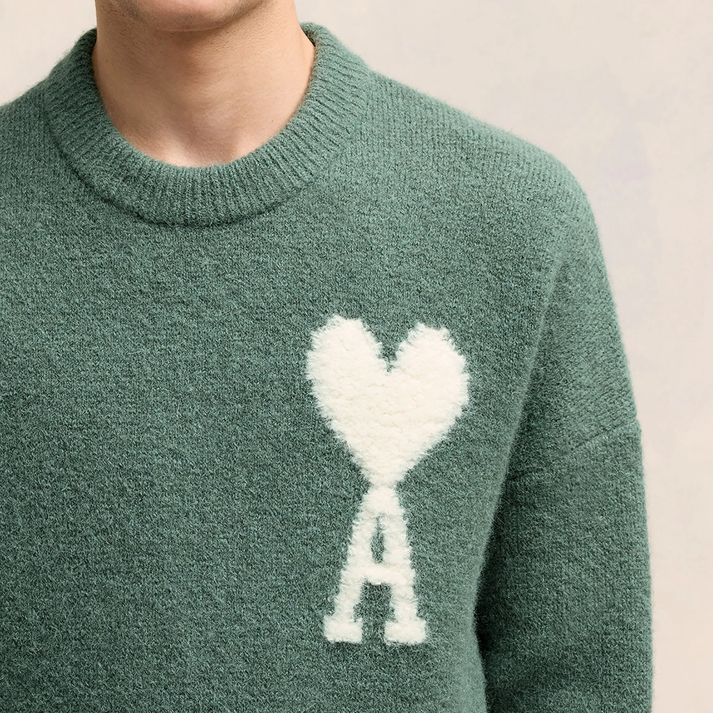 AMI Paris Off White De Coeur Alpaca-Blend Knit Jumper - M